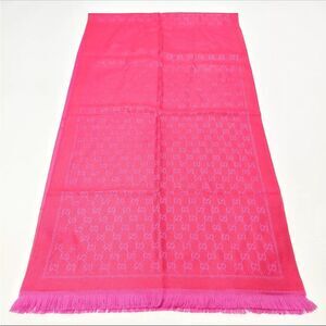 Gucci Red Fuchsia GG Monogram Wool Lame Jacquard Stenlux Scarf Stole Shawl Wrap
